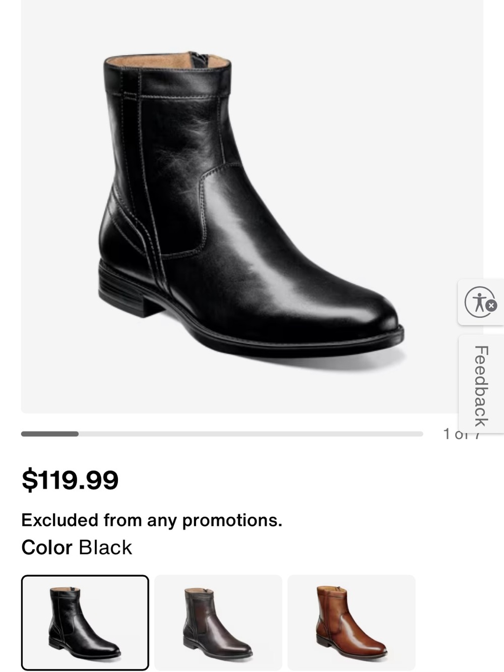 Florsheim Black Leather Ankle Zip Boots